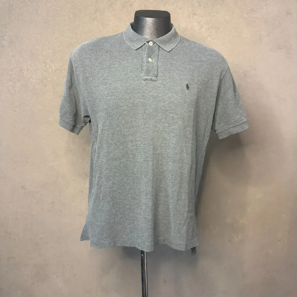 Vintage Ralph Lauren Polo Shirt Men Large Gray Pony Short Sleeve Rugby